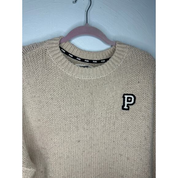 PINK Victoria's Secret Crewneck Pullover Sweater Women's Size Large Beige Warm - Picture 1 of 8